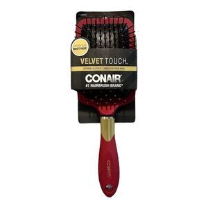 Conair Velvet Touch Paddle Hairbrush Nylon Bristles  Soft-Touch Hand Red New